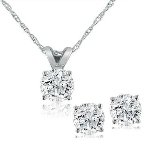 Pompeii3 0.5 Carat, 14K White Gold, 18" Diamond Pendant Necklace & Stud