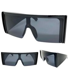 Oversized Exaggerated Retro Modern Shield SUN GLASSES X-Large Thick Black Frame