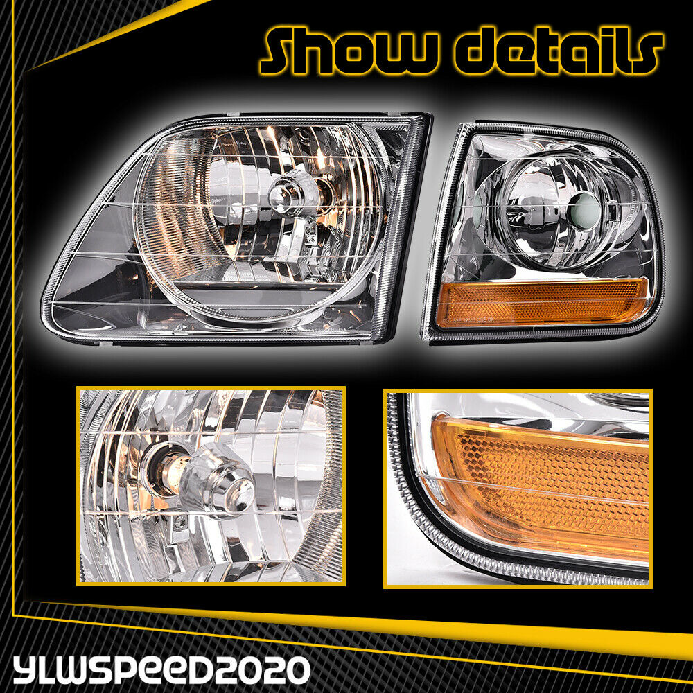 Clear Chrome Headlights & Corner Lights Fit For 1997-2003 Ford F150 Expedition E - Foto 2
