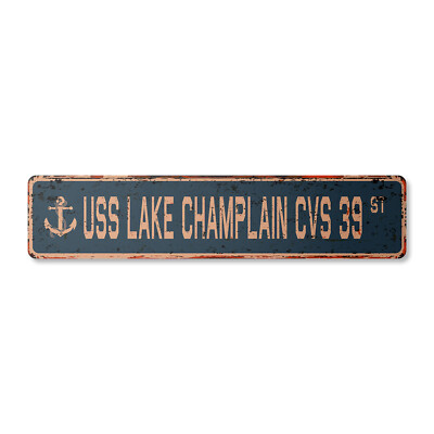 USS LAKE CHAMPLAIN CVS 39 Vintage Street Sign us navy ship veteran sailor rustic