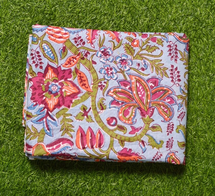 5 Yard Hand Block Print Handmade Cotton Indian Natural Sanganeri Print Fabric - Image 3 of 3