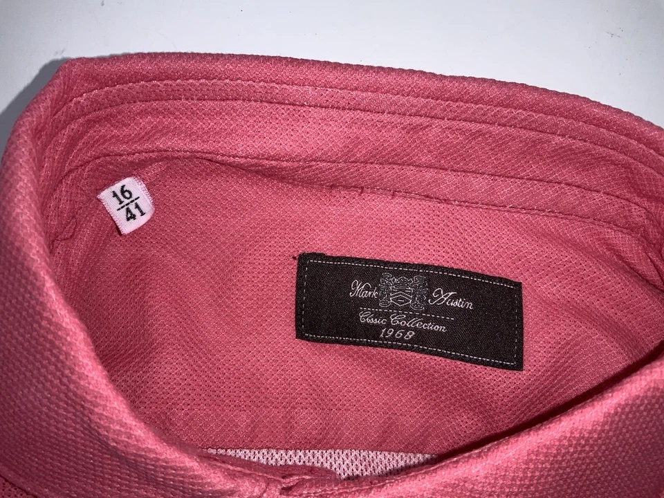 Camisa con botones Mark Austin 16/33 para hombre rosa 100 % algodón hecha en Italia YGI S4-99 Foto 4 de 4