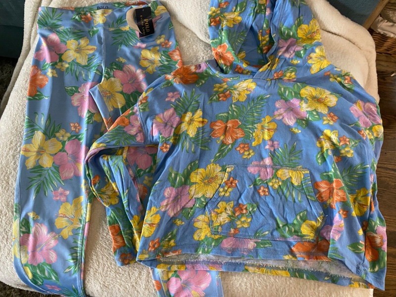 Polo Ralph Lauren Girls Tropical Light Blue Hooded Top w/Leggings (Lg 12-14)