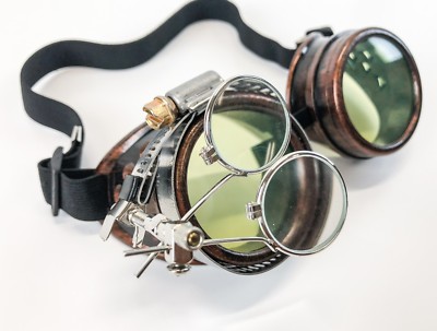 Copper Steampunk Goggles Crazy Burning man Cosplay Costume Mad Scientist 2X GRN