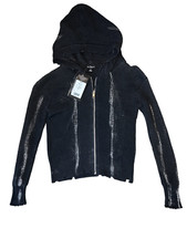 Flowers By Zoe girls black bleach dye zip up hooded distressed sweater top 4 NWT