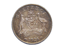 1926  AUSTRALIA AUSTRALIAN SIXPENCE GEORGE V SCARCE SILVER COIN RARE
