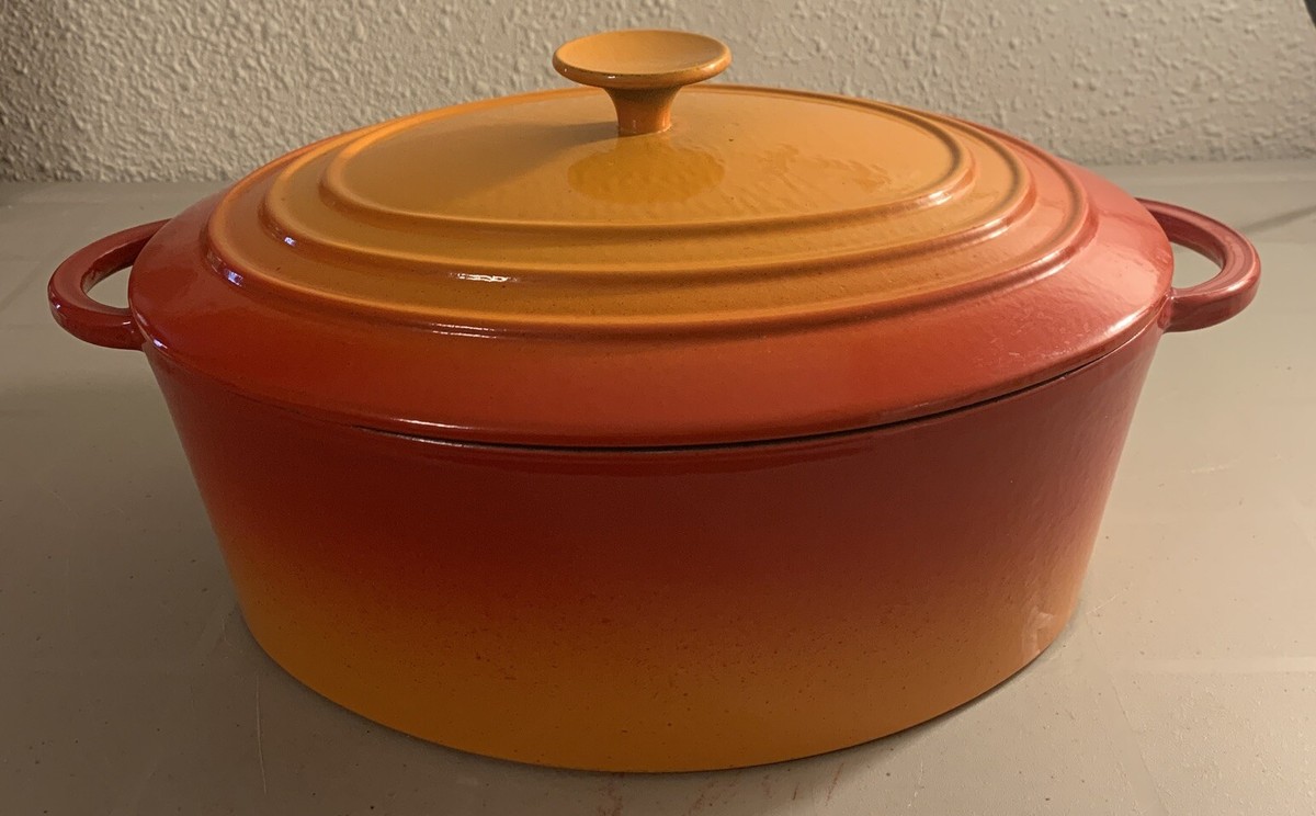 Vintage Staub Basix #31 Cast Iron Oval Red Orange Ombré Dutch Oven