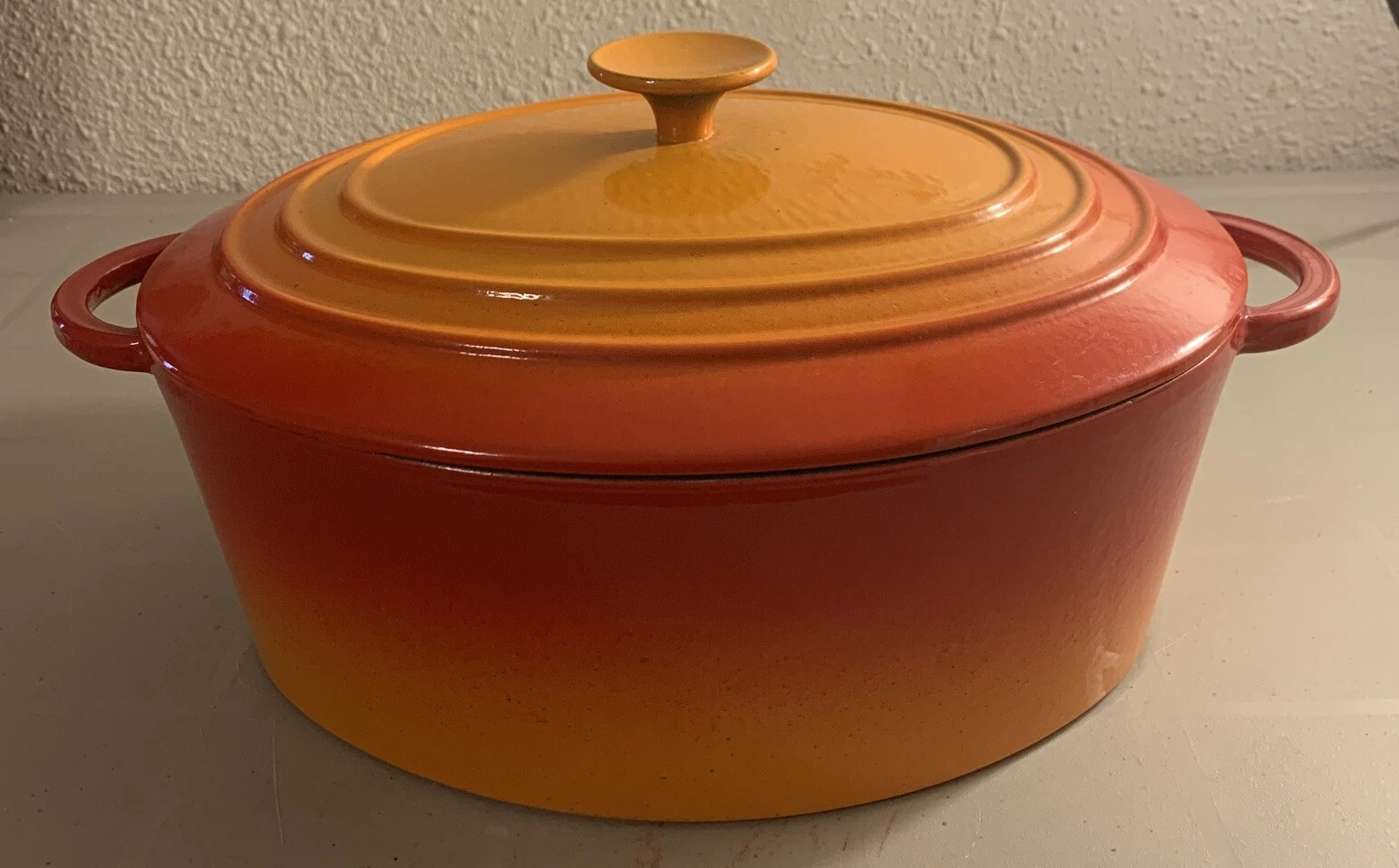 Vintage Staub Basix #31 Cast Iron Oval Red Orange Ombré Dutch Oven 6qt.