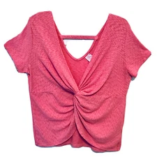 No Boundaries Womens Jr. XL (15-17) Rose Twisted Deep V Front Short Sleeve Top