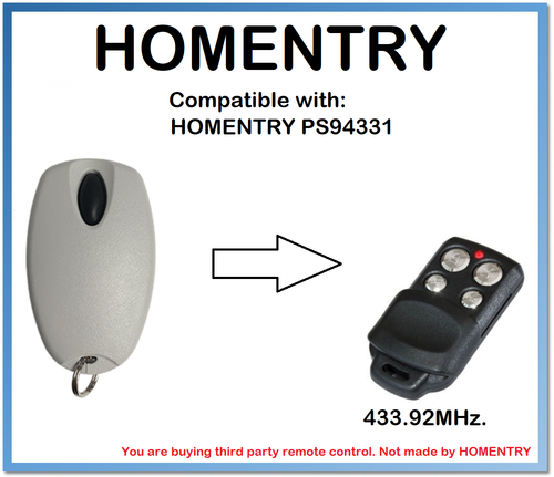 Homentry Ps94331 Compatible télécommande de remplacement émetteur, 433 Homentry Ps94331 Compatible télécommande de remplacement émetteur, 433