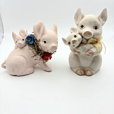 1988 Artistic Gift Pig And Piglet Ceramic Figurine Pink Pig Piglet