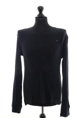 Tommy Hilfiger Herren Longsleeve Langarmshirt M schwarz Rundhals Baumwolle