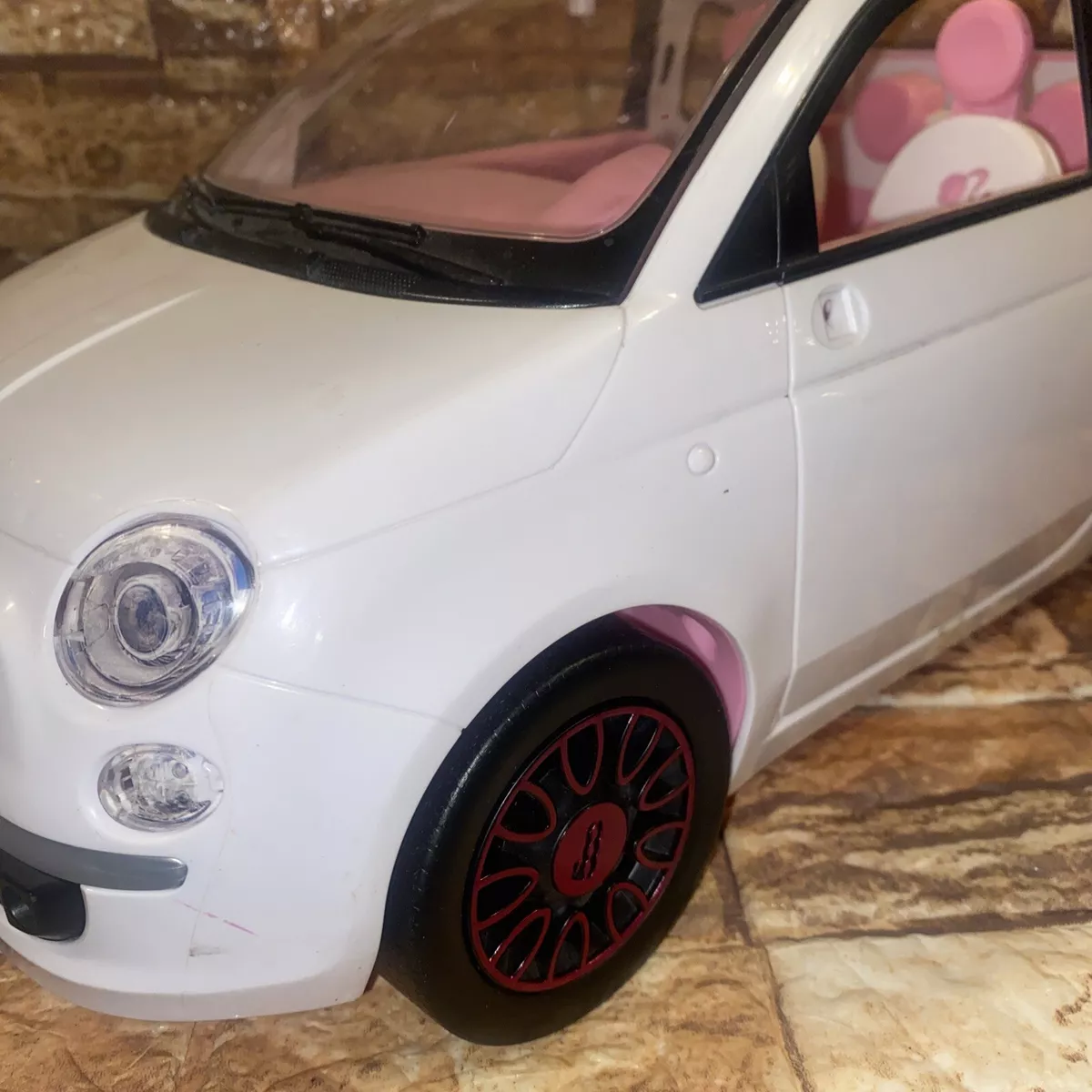 Mattel Barbie Fiat 500 Convertible Toy Car White And Pink 2008