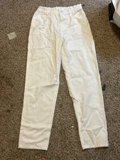 Women’s white paper bag  high waist  straight leg jeans 