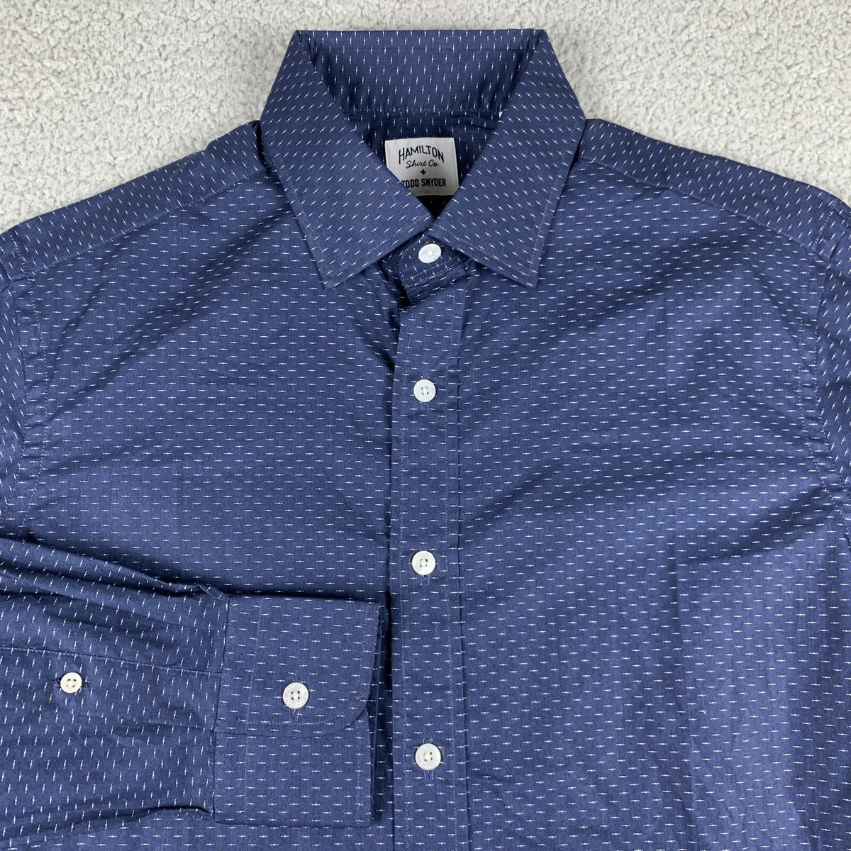 Hamilton x Todd Synder Shirt Mens 15 (Small) Blue Geometric Long
