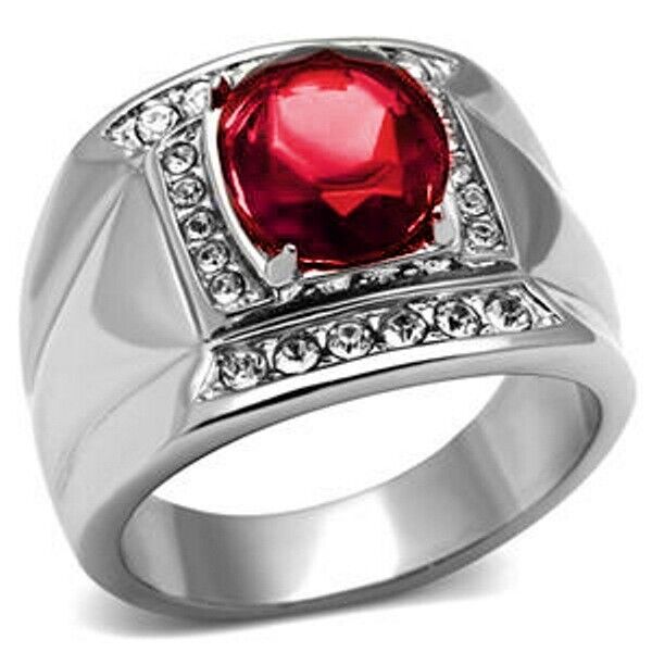 Oval 11x9 mm 925 Sterling Silver July Ruby Birthstone Men Ring Jewelry