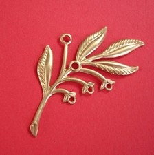 2-Branch Leaf Embellishment Raw Brass Stamping Pendant Connector.