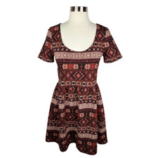 Forever 21 Fit & Flare Aztec Print Skater Mini Dress Size Medium 90’s 90210
