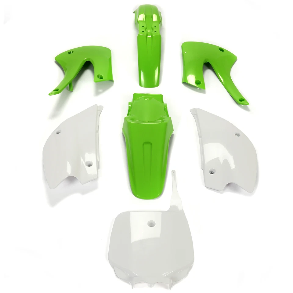 Kit de carrocería de plástico rediseñado para Kawasaki KX85 KX100 2001-2013 colores verde y blanco Foto 4 de 4