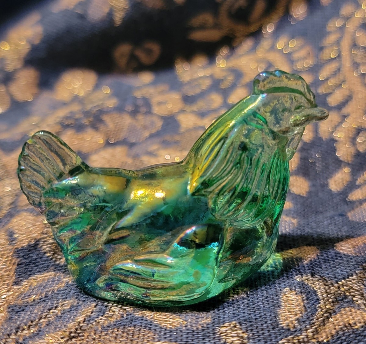 Vintage Fenton Glass Mini Hen - Miniature Pets Iridescent Green