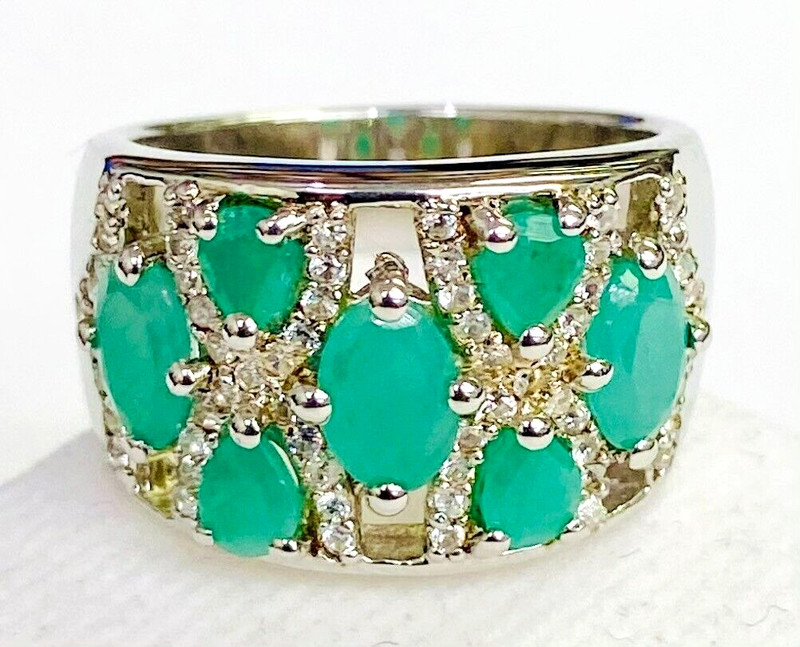 HSN Colleen Lopez Sterling Silver Sakota Emerald & White Zircon Band Ring 5