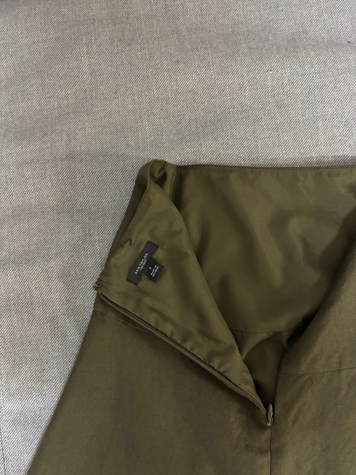 Ann Taylor 女式绿色亚麻混纺裙 0 码 — 第 2/4 张图片