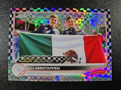 Checker Chrome Refractor Max Verstappen Sergio Perez Mexico Flag 2022 Topps #168