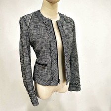 Banana Republic Black White Tweed Jacket 2P Zip Boucle Parisian Luxe Preppy