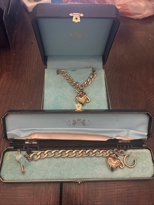 STYLISH JUICY COUTURE CHUNKY CHAIN LINK CHARM NECKLACE BRACELET SET