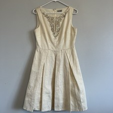Eliza J Sleeveless Beaded Midi Dress Cream Sz 6 Cocktail Party Baby Shower Date