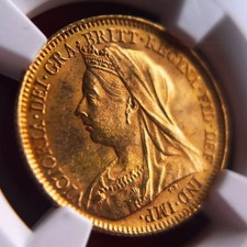 1901 British Queen Victoria Veil Head Old Head Half Sovereign Gold Coin NGC MS63