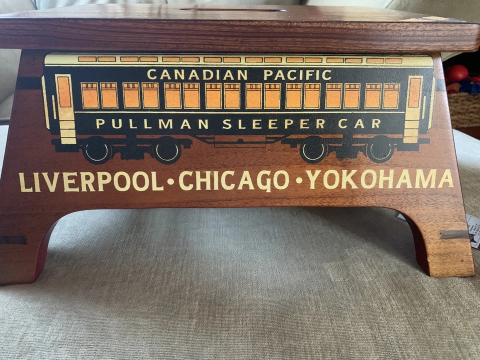Train Foot Stool Canadian Pacific Pullman Sleeper Theme Footstool Mahogany Wood - Image 3 of 4
