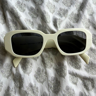 Prada PR 17WS 1425S0 Rectangle Sunglasses White Frame Gray Tinted UV400