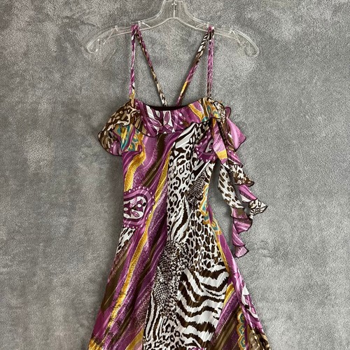 Vintage Y2K Midi Dress Womens S Fairy Purple Paisley Animal Maximalist Ruffle - Picture 2 of 7