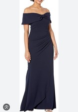 Xscape Long Scuba Off-The-Shoulder Gown Navy Size 6 NWT