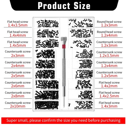 500 Pcs Tiny Screws Tiny Micro Repair Screw Kit M1.2/M1.4/M2.0 Small Replacem... - Picture 2 of 7