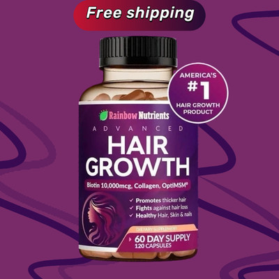 Rainbow Nutrients 120Capsules Growth Vitamins w/ Biotin 10,000mcg &Collagen Hair