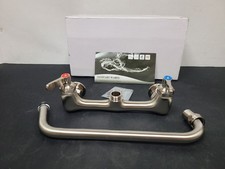 Brushed Nickel 12 '' Wall-Mount Kitchen Sink Faucet Dual Handle Swivel Spout New