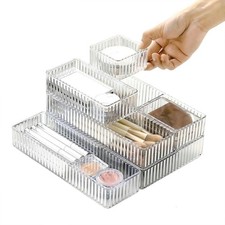 Makeup Drawer Organizer Bins Set - 7 PCS 4-Size Clear Bathroom Drawer Organiz...