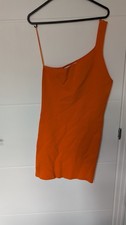 Mango Womens Vibrant Orange One Shoulder Bodycon Knit Mini Dress Size M / UK 10