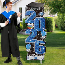 4 Pcs Congrats Grad Sign, Blue Graduation Yard Signs Class of 2026 with Stakes,