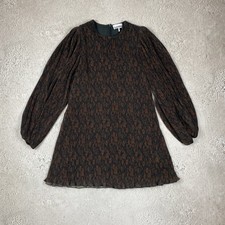 Ganni Women Pleated Plisse Dress Long Sleeve Autumn Flowers Print Size 38 