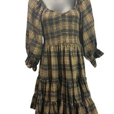 Lulus Plaid Ruffle Flannel Skater Dress New with Tags Size Small