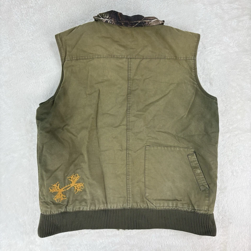 Under Armour Antler Logo Hunting Vest Mens XL Quilted Faded Green Distressed - Image 2 of 4