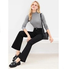 Ann Taylor LOFT Bi-Stretch High Rise Flared Wide Leg Pant Minimalist Black 12