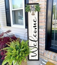Welcome Sign for Front Porch Standing 45"X9" Large Outdoor Decor Rustic Verti...