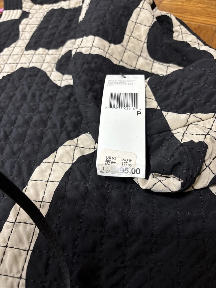 Top DKNY Mezcla Seda Estampado Geométrico Negro/Crema Espalda Cremallera Original $295 Foto 4 de 4