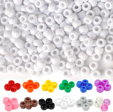 White Pony Beads Bulk 1000 Pcs 6x9mm, Large Hole Kandi Hair Beads for Braids Bra