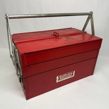 Vintage Red Duplex Metal Toolbox With Cantilever Fold Out Shelves - Box No. 0214