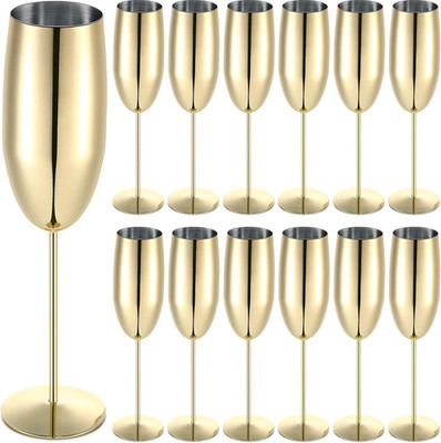 Champagne Flutes Bulk 8.5 Oz Wine Glasses Stainless Steel Stemmed Flutes